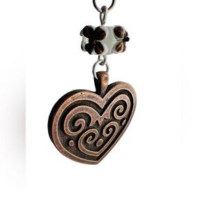 Hand Crafted Heart Keychain with Brown and White Bead